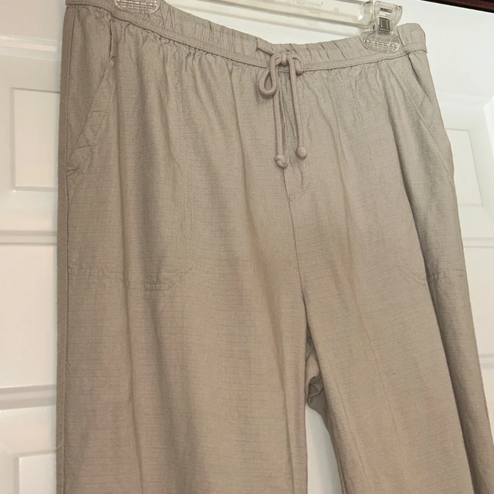 Splendid Sorrento Linen Pants M Almond Women's Wide Leg Ankle Casual Career